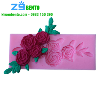 Khuôn silicon 3D hoa hồng chùm kèm lá (11.5x4.7x1.2cm)