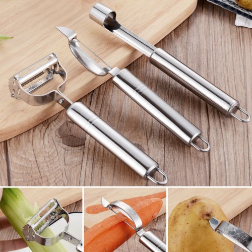 [Inox đẹp] Set 3 dụng cụ nạo gọt củ quả thép không gỉ